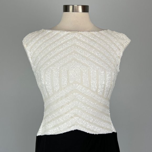 Ralph Lauren Black White Sequin Colorblock Stretch Sheath Dress size 4 - Picture 2 of 13